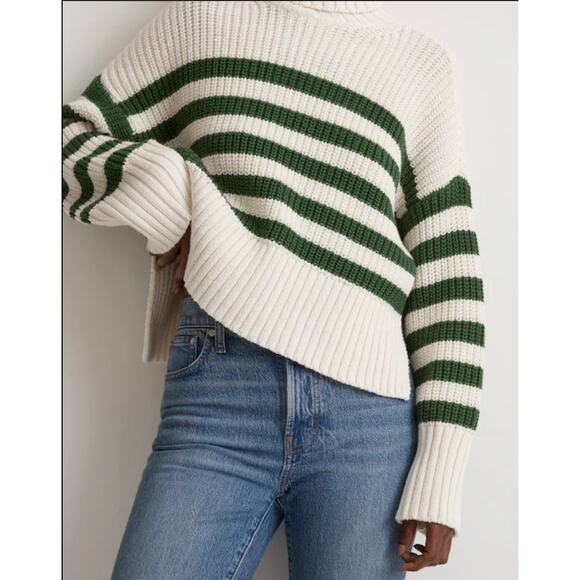 Madewell Wide Rib Turtleneck green stripe Sweater - Picture 4 of 5